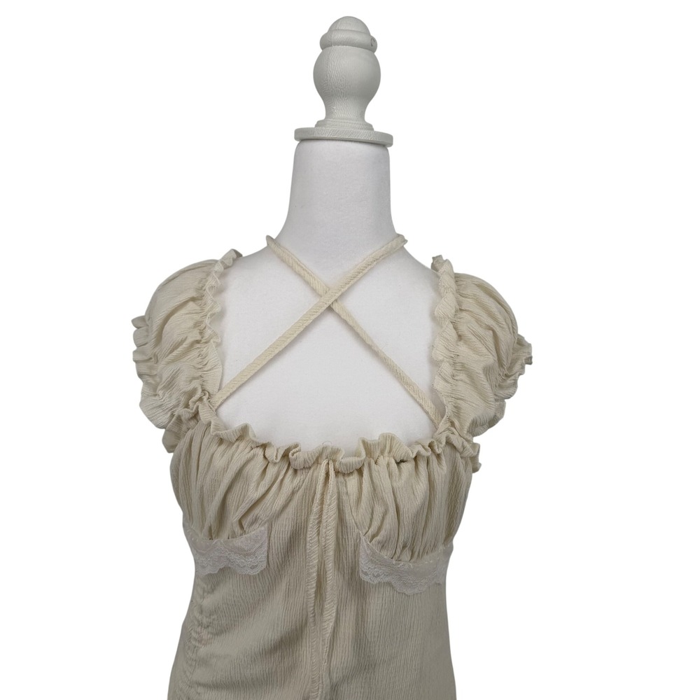 Fashion‎ Star Quality Cream Milkmaid Fairy Cottagecore Ruffle Mini Dress Lace S - Picture 4 of 9